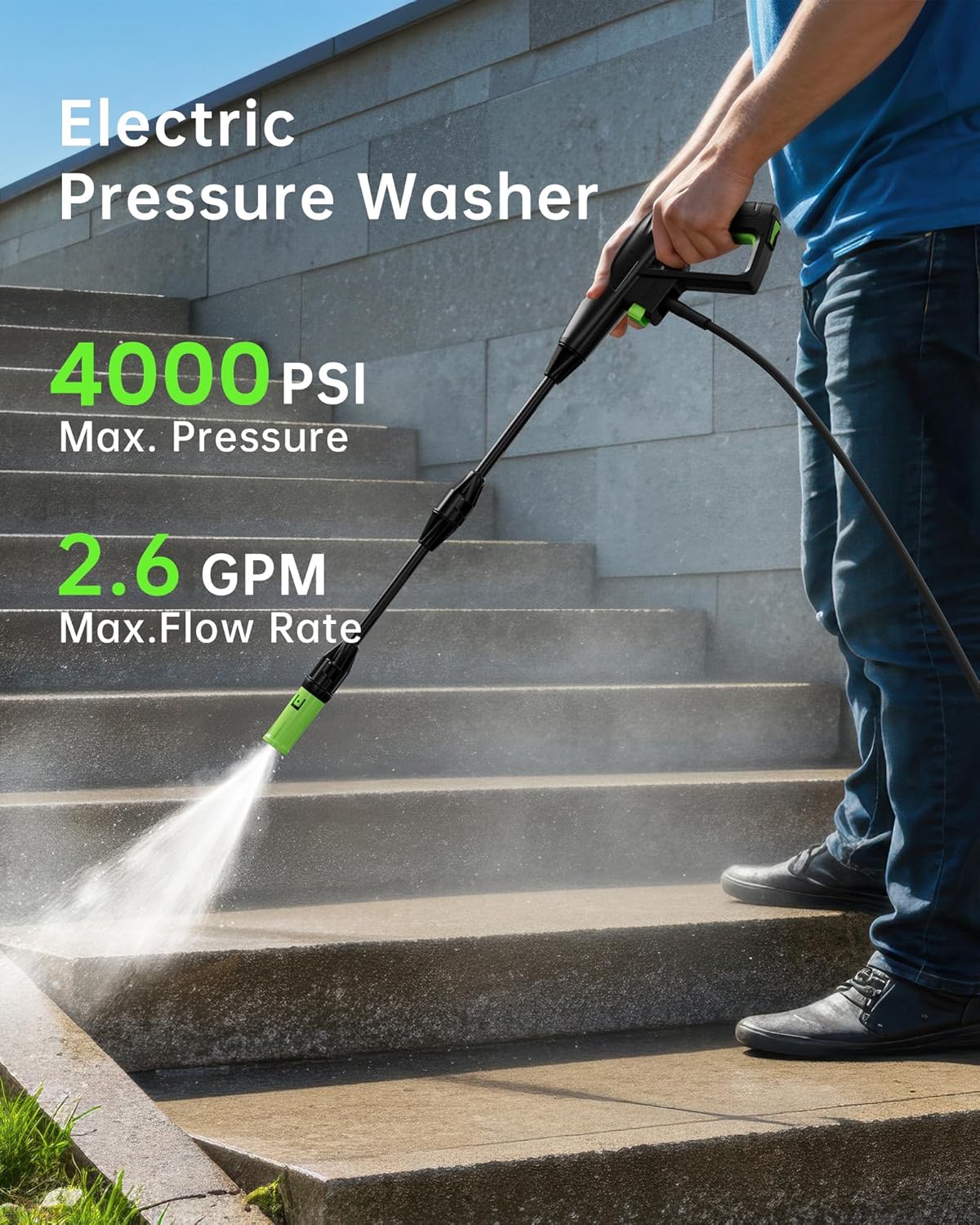 Pressure Washer, 4000PSI 2.6 GPM Max Power Washer with Foam Cannon 23FT Hose PATOOLIO Electric High Pressure Washer for Fences, Patios, Decks, Patios and Cars