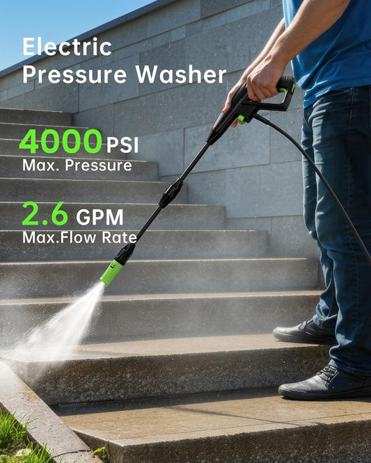 Pressure Washer, 4000PSI 2.6 GPM Max Power Washer with Foam Cannon 23FT Hose PATOOLIO Electric High Pressure Washer for Fences, Patios, Decks, Patios and Cars - PuriLite