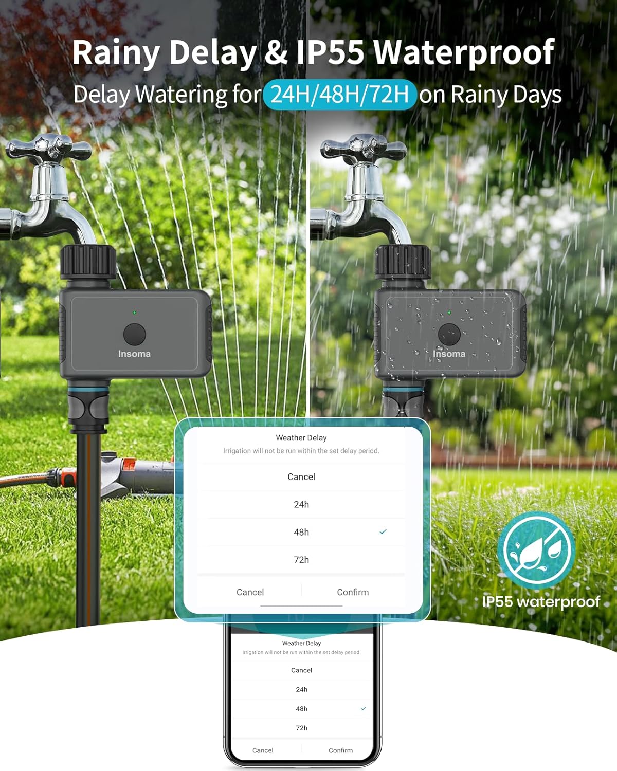 WiFi Hose Timer 1 Zone, Smart Voice/APP-Controlled Sprinkler Timer with Auto/Manual/Rain Delay Modes for Garden/Lawn, Works with Alexa & Google Assistant, IP55 Waterproof & Easy Set Up (2.4GHz WiFi)
