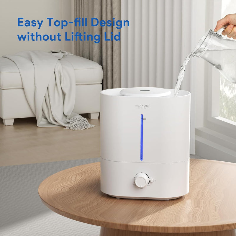 ASAKUKI Humidifiers for Bedroom Large Room, 4L Top Fill Cool Mist Air Humidifier for Plants Baby, 40H Runtime, Essential Oil Diffuser, Night Light, Auto Shut Off, Easy Clean