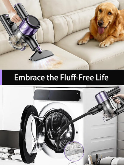 Cordless Vacuum Cleaner, 10-in-1 Vacuum Cleaners for Home, 28.75 in Hose, Rechargeable Battery Stick Vacuums, Green LED Light, Anti-Tangle,Wireless Vacuum for Carpet Tile Pet Hair