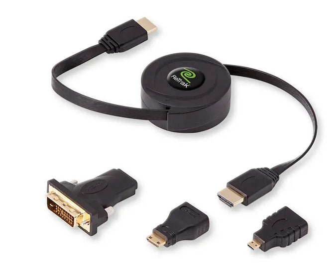 ReTrak Retractable HDMI Cable with HDMI C (Mini), HDMI D (Micro) and DVI Adapters (ETCABLEHDM)