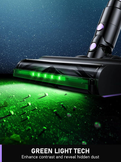 Cordless Vacuum Cleaner, 10-in-1 Vacuum Cleaners for Home, 28.75 in Hose, Rechargeable Battery Stick Vacuums, Green LED Light, Anti-Tangle,Wireless Vacuum for Carpet Tile Pet Hair