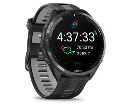 Garmin Forerunner 965 - Carbon Grey DLC Titanium Bezel with Black Case and Black/Powder Grey Silicone Band (010-02809-00)