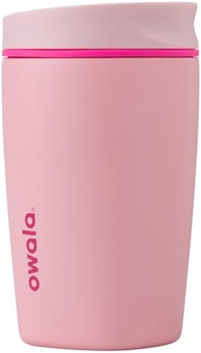 Owala SmoothSip Slider Insulated Stainless Steel Coffee Tumbler, Reusable Iced Coffee Cup, Hot Coffee Travel Mug, BPA Free 12 oz, Pucker Up - PuriLite