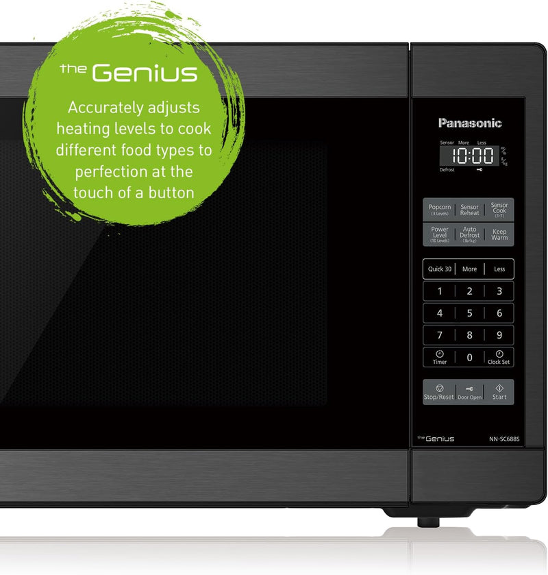 Panasonic NNSC688SC Genius Mid Size 1200W Inverter Microwave Oven, 7 Auto Cook Menus, Child Lock, Black Stainless