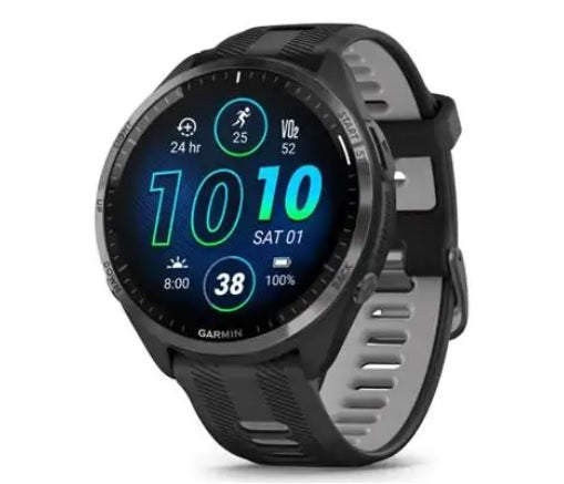 Garmin Forerunner 965 - Carbon Grey DLC Titanium Bezel with Black Case and Black/Powder Grey Silicone Band (010-02809-00)