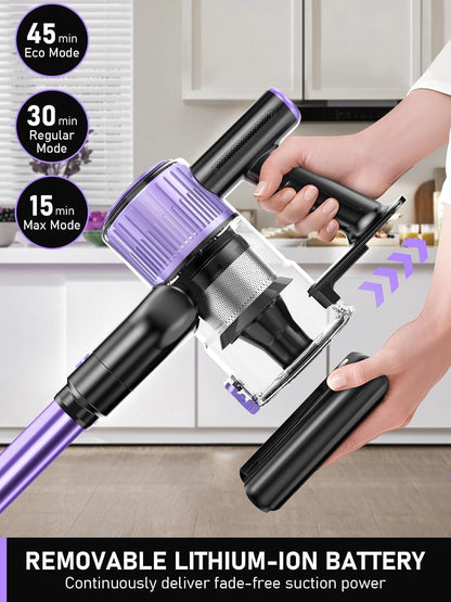 Cordless Vacuum Cleaner, 10-in-1 Vacuum Cleaners for Home, 28.75 in Hose, Rechargeable Battery Stick Vacuums, Green LED Light, Anti-Tangle,Wireless Vacuum for Carpet Tile Pet Hair