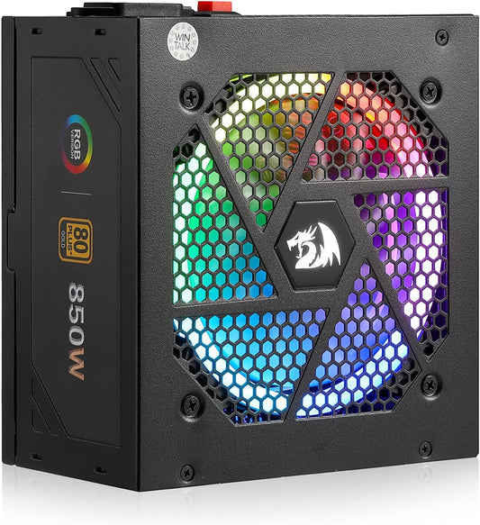 Redragon PSU007 80+ Gold 850 Watt ATX 3.0 & PCIe 5.0 Fully Modular Power Supply w/ 80 Plus Gold Certified, Compact 160mm Size, Smart ECO Low Noise RGB Fan, 100% Japanese Capacitors, Full Mod Cables