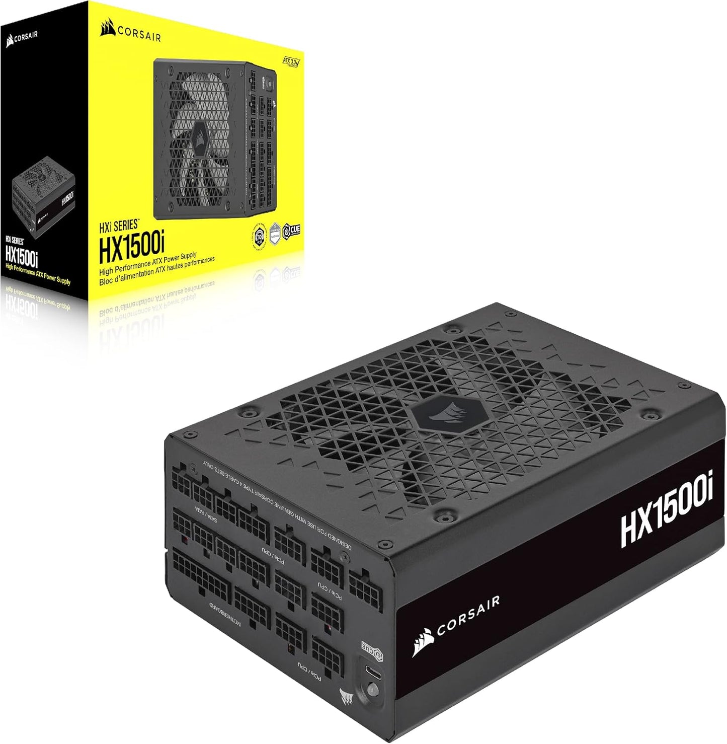 Corsair HX1500i Fully Modular Ultra-Low Noise ATX Power Supply - ATX 3.0 & PCIe 5.0 Compliant - Fluid Dynamic Bearing Fan - CORSAIR iCUE Software Compatible - 80 Plus Platinum Efficiency - Black