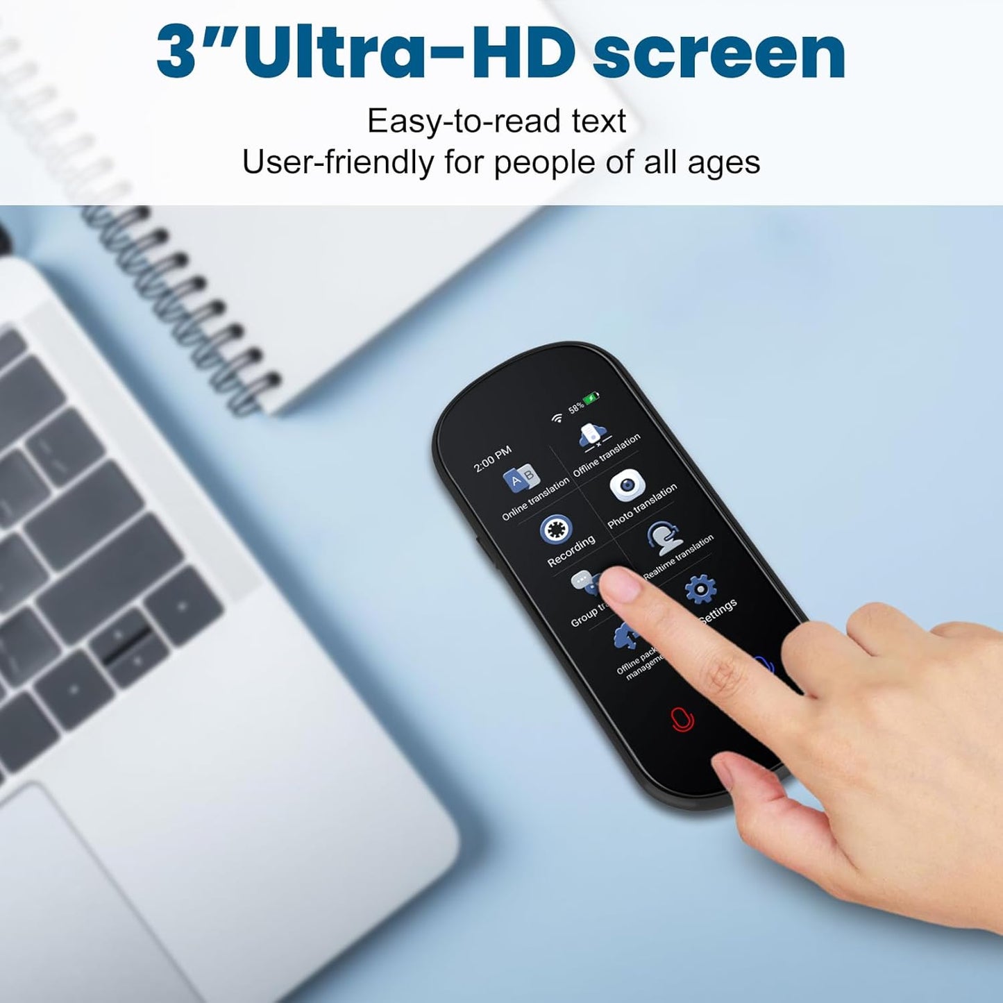 Language Translator Device, Two Way Real-Time Voice Translation, Support 138 Languages, Accurate Offline/Recording/Photo Instant Translation with 3”HD Inch Touch Screen for Travel
