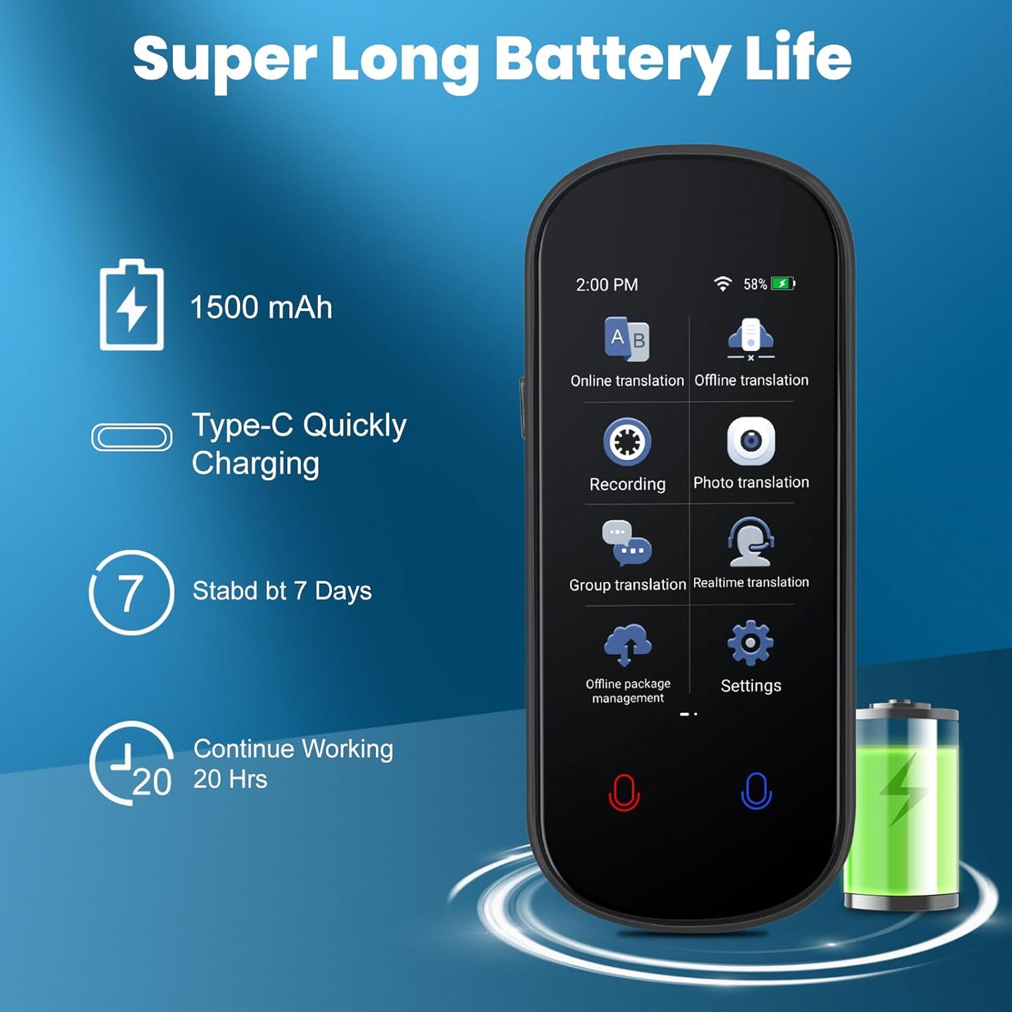 Language Translator Device, Two Way Real-Time Voice Translation, Support 138 Languages, Accurate Offline/Recording/Photo Instant Translation with 3”HD Inch Touch Screen for Travel