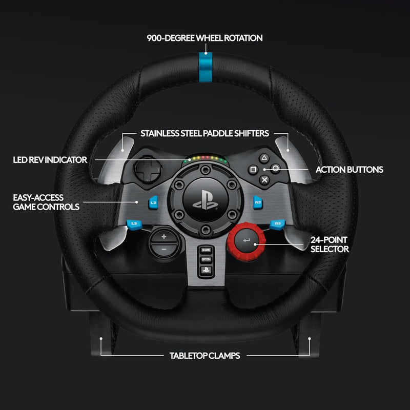 Logitech G29 Driving Force Racing Wheel and Floor Pedals, Real Force Feedback, Stainless Steel Paddle Shifters, Leather Steering Wheel Cover for PS5, PS4, PC, Mac - Black - PlayStation 3