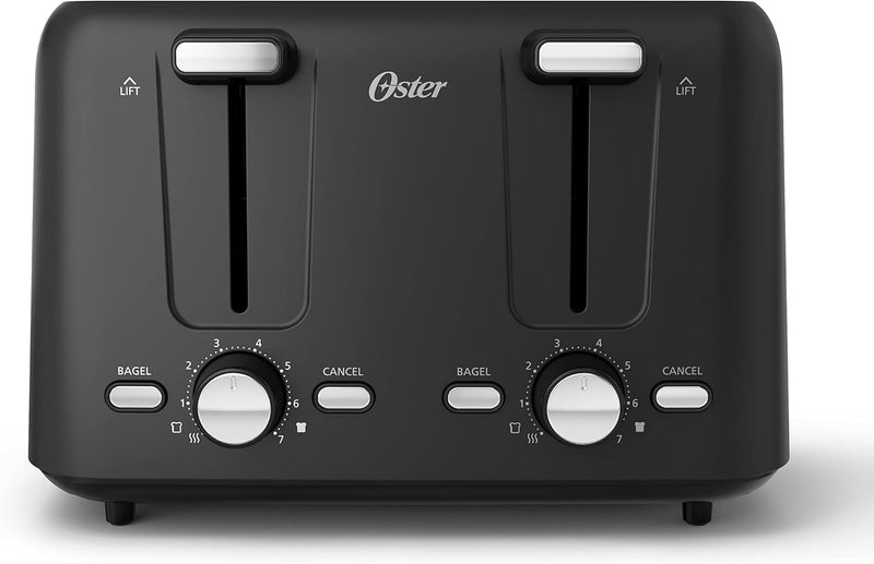 Oster 4-Slice Toaster with Bagel and Reheat Settings and Extra-Wide Slots, Black