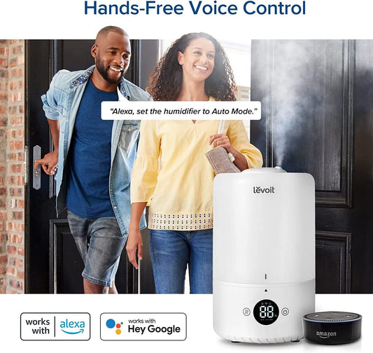 LEVOIT Humidifiers for Bedroom, Smart WiFi Alexa Control, Top Fill Cool Mist for Baby Nursery and Plants with Essential Oil Diffuser, Humidity Display, Easy Clean, Whisper Quiet Operation, 3L, White - PuriLite