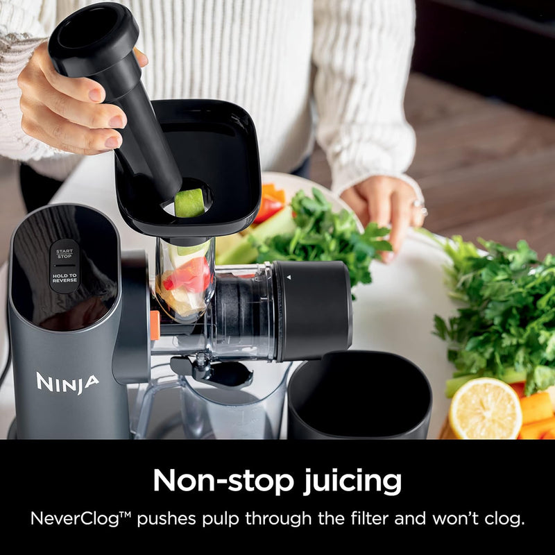 Ninja Cold Press Juicer, NeverClog Powerful Compact Slow Juicer with Total Pulp Control, XL Pulp Container and Juice Jug, Easy to Clean, JC151C (Canadian Version)