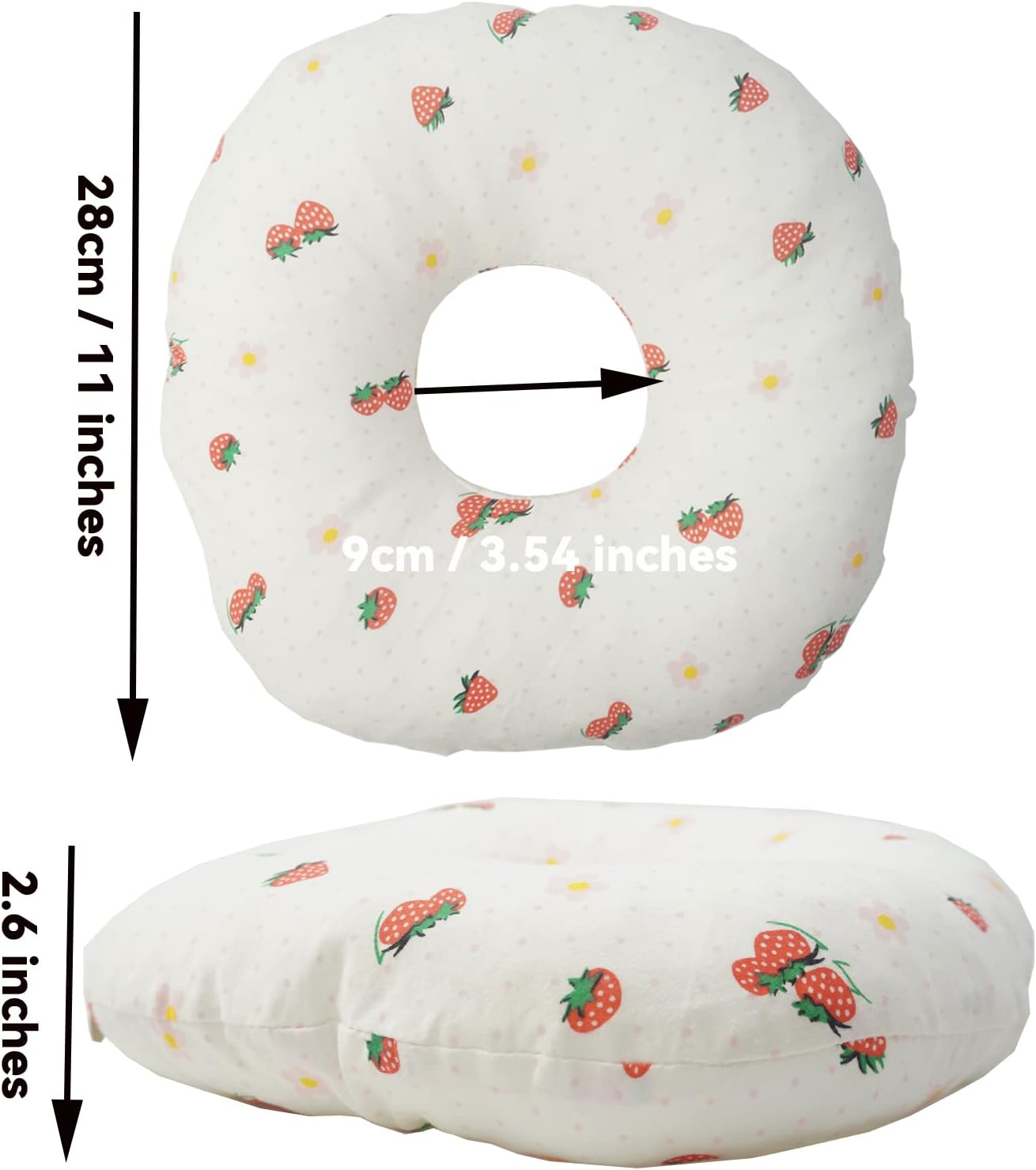 Ear Piercing Pillow for Side Sleepers With Ear Hole, 11" Donut Pillow Side Sleeping Pillow, Circle 3.5" Pillow, Small Pillow with Ear Hole for Sleeping with Earrings/earplugs (White, PP cotton))