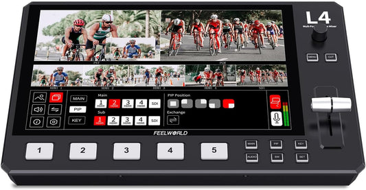 FEELWORLD L4 10.1 Inch Touch Screen Video Switcher 10.1 inch Touchscreen, Real-time Preview 5 Input Sources PST PGM and Operation Interface