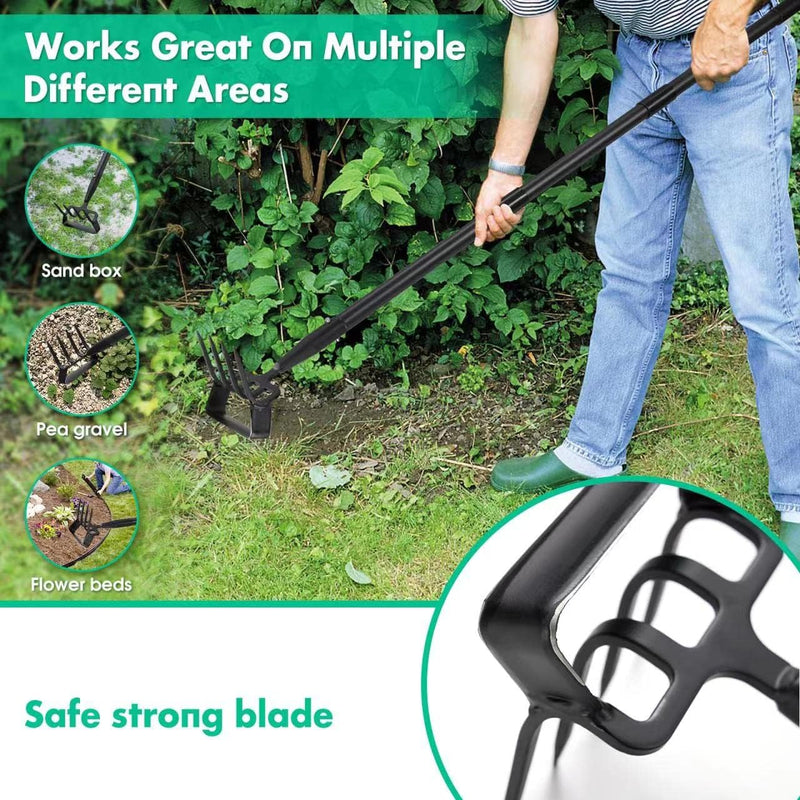 Stirrup Hoe and Cultivator for Weeding, 2 in 1 Heavy Duty Action Hoe with 63 Inch Adjustable Handle Scuffle Garden Hula Hoe with Rake, Metal Weeding Loop Stirrup Hoe for Weed Puller Loosening Soil