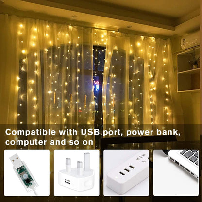Unihoh Curtain Lights, Fairy Lights for Bedroom, 300 LEDs Warm White Twinkle Lights W/ 8 Modes USB Powered, Icicle String Lights W/ Remote & Timer for Indoor Xmas Party Patio Decoration(9.8 x 9.8 Ft)