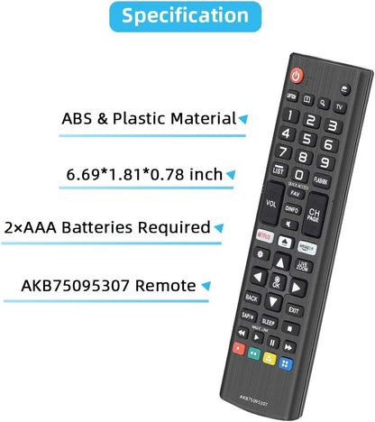 Universal Replacement for All LG Remote Control Smart TV OLED LCD LED HDTV 3D 4K Smart TVs AKB75095307 32LJ550B 43UJ6300 55LJ5500 55UJ6050 with Netflix Amazon Shortcut Buttons AKB75375604 AKB74915305