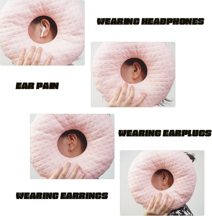 Ear Piercing Pillow for Side Sleepers With Ear Hole, 11" Donut Pillow Side Sleeping Pillow, Circle 3.5" Pillow, Small Pillow with Ear Hole for Sleeping with Earrings/earplugs (White, PP cotton))