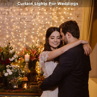 Unihoh Curtain Lights, Fairy Lights for Bedroom, 300 LEDs Warm White Twinkle Lights W/ 8 Modes USB Powered, Icicle String Lights W/ Remote & Timer for Indoor Xmas Party Patio Decoration(9.8 x 9.8 Ft)