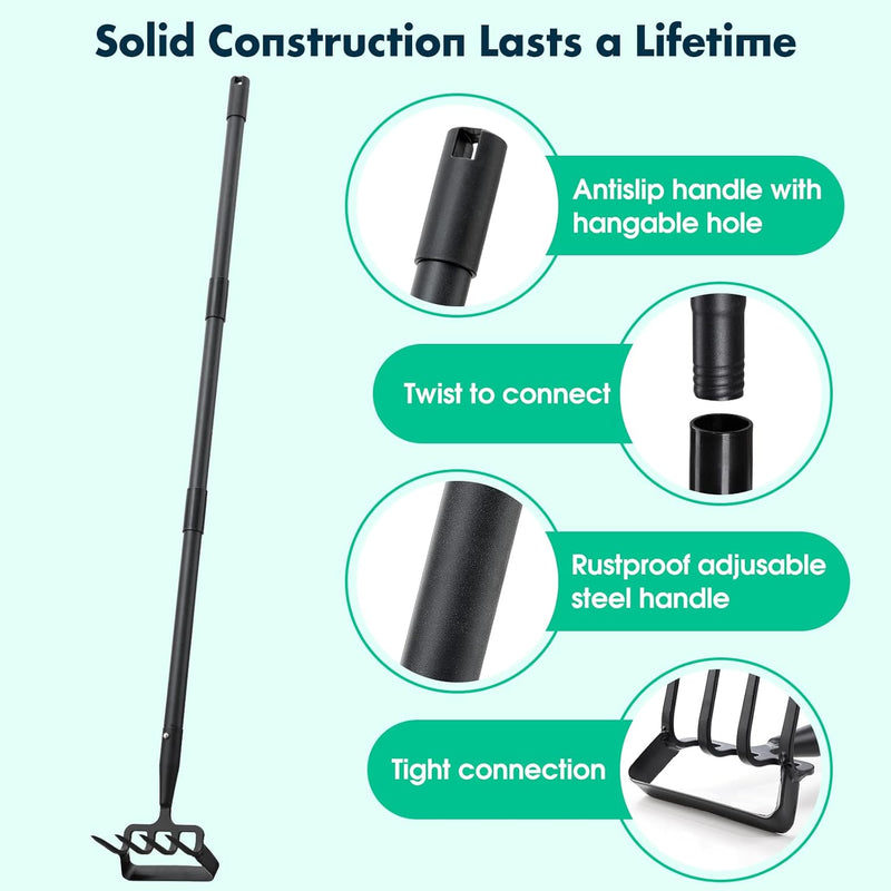 Stirrup Hoe and Cultivator for Weeding, 2 in 1 Heavy Duty Action Hoe with 63 Inch Adjustable Handle Scuffle Garden Hula Hoe with Rake, Metal Weeding Loop Stirrup Hoe for Weed Puller Loosening Soil