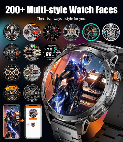 Smartwatch for Men with Bluetooth Call/LED Flashlight, 1.75" HD Amoled Fitness Tracker with 30 Days Battery/120+ Sports Modes, IP68 Waterproof Military Smart Watch for Android iOS, Black