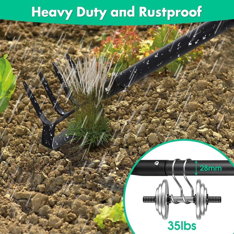 Stirrup Hoe and Cultivator for Weeding, 2 in 1 Heavy Duty Action Hoe with 63 Inch Adjustable Handle Scuffle Garden Hula Hoe with Rake, Metal Weeding Loop Stirrup Hoe for Weed Puller Loosening Soil