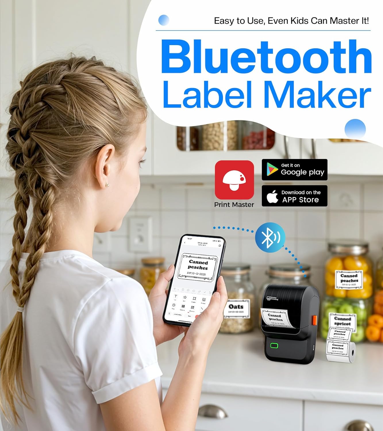 Label Maker,2025 New Version Bluetooth Label Printer,Label Maker Machine with Tape,Versatile App with 150+ Fonts & 500 Templates,Inkless Printer for Phone & Pc,Labeler for Home,Kitchen,Business