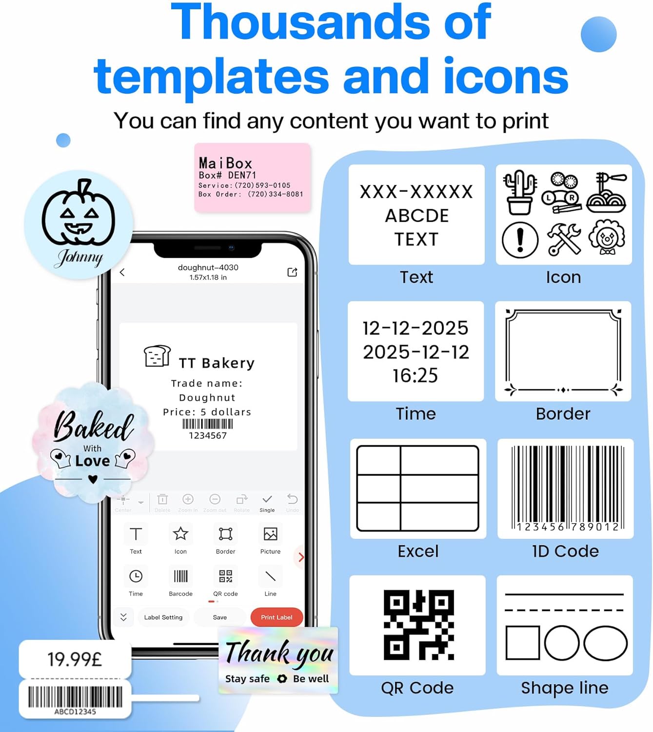 Label Maker,2025 New Version Bluetooth Label Printer,Label Maker Machine with Tape,Versatile App with 150+ Fonts & 500 Templates,Inkless Printer for Phone & Pc,Labeler for Home,Kitchen,Business