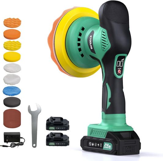 ETOOLAB Cordless Car Buffer Polisher, 6 Inch Car Detailing Kits, 8 Speed (5500 RPM Max) Car Detailing Kit, 2x2000mAh 21V Batteries, Orbital Buffer Polisher for Car Care, Waxing, Polishing