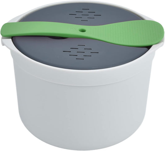 Microwave Rice Cooker, 2L Capacity Food Grade PP Microwave Rice Cooker Steamer with Spoon, Lid and Strainer, Non Stick Steaming Pot Microwave Rice Maker for Home Meal Prep Cooker