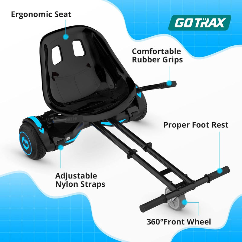 Gotrax HoverflyKart Hoverboard Kart Seat Attachment Accessory for 6.5" 8" 8.5" 10" Self Balancing Scooter, Adjustable Frame Length and Handlebar Control Buggy Attachment, Hover Board Go Kart Accessory