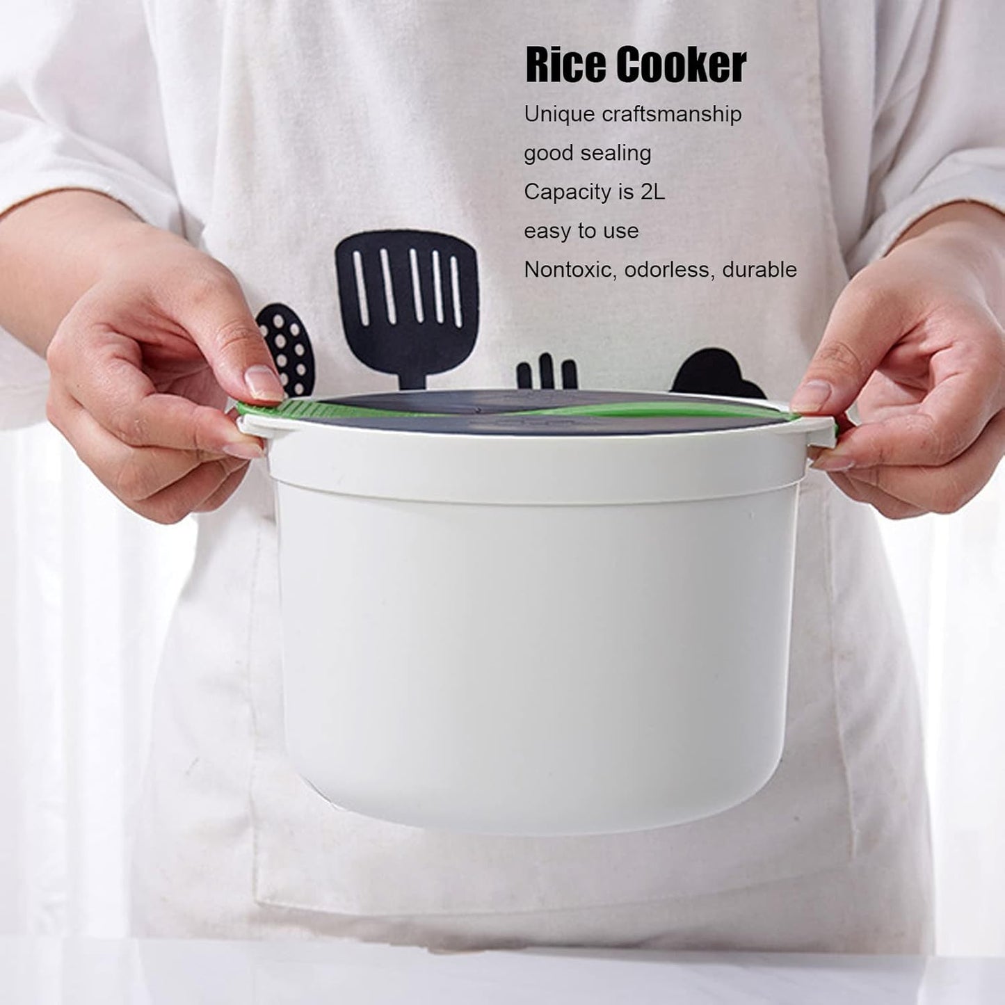 Microwave Rice Cooker, 2L Capacity Food Grade PP Microwave Rice Cooker Steamer with Spoon, Lid and Strainer, Non Stick Steaming Pot Microwave Rice Maker for Home Meal Prep Cooker