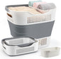 NINU Plastic Laundry Basket Set, Collapsible Storage Laundry Hamper - Foldable Laundry Basket for Washing & Storage 43L (grey)
