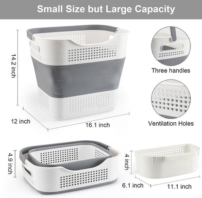 NINU Plastic Laundry Basket Set, Collapsible Storage Laundry Hamper - Foldable Laundry Basket for Washing & Storage 43L (grey)