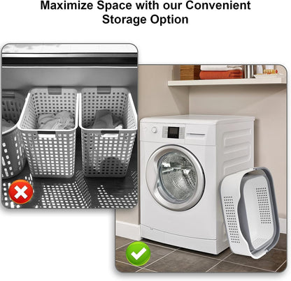 NINU Plastic Laundry Basket Set, Collapsible Storage Laundry Hamper - Foldable Laundry Basket for Washing & Storage 43L (grey)