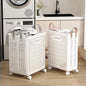 GUDEMAY 2-Pack Laundry Basket with Wheels, 40L & 55L Set, Foldable Plastic Corner Laundry Hamper with Handles for Dirty Clothing, Toys, Sports Gear, and Garden Tools - White