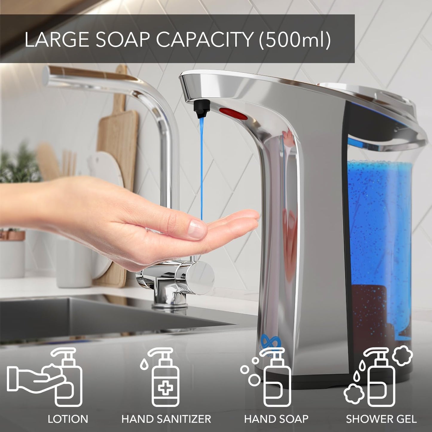 Everlasting Comfort Automatic Soap Dispenser, Touchless Hand & Dish Soap Dispenser, Liquid Soap Dispenser for Bathroom, Kitchen - Distributeur Savon Automatique (500ml)
