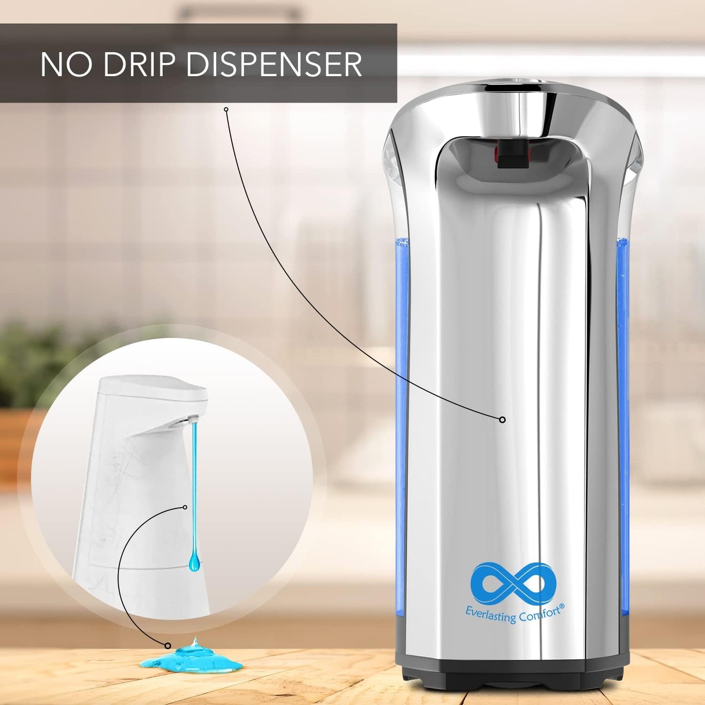 Everlasting Comfort Automatic Soap Dispenser, Touchless Hand & Dish Soap Dispenser, Liquid Soap Dispenser for Bathroom, Kitchen - Distributeur Savon Automatique (500ml)