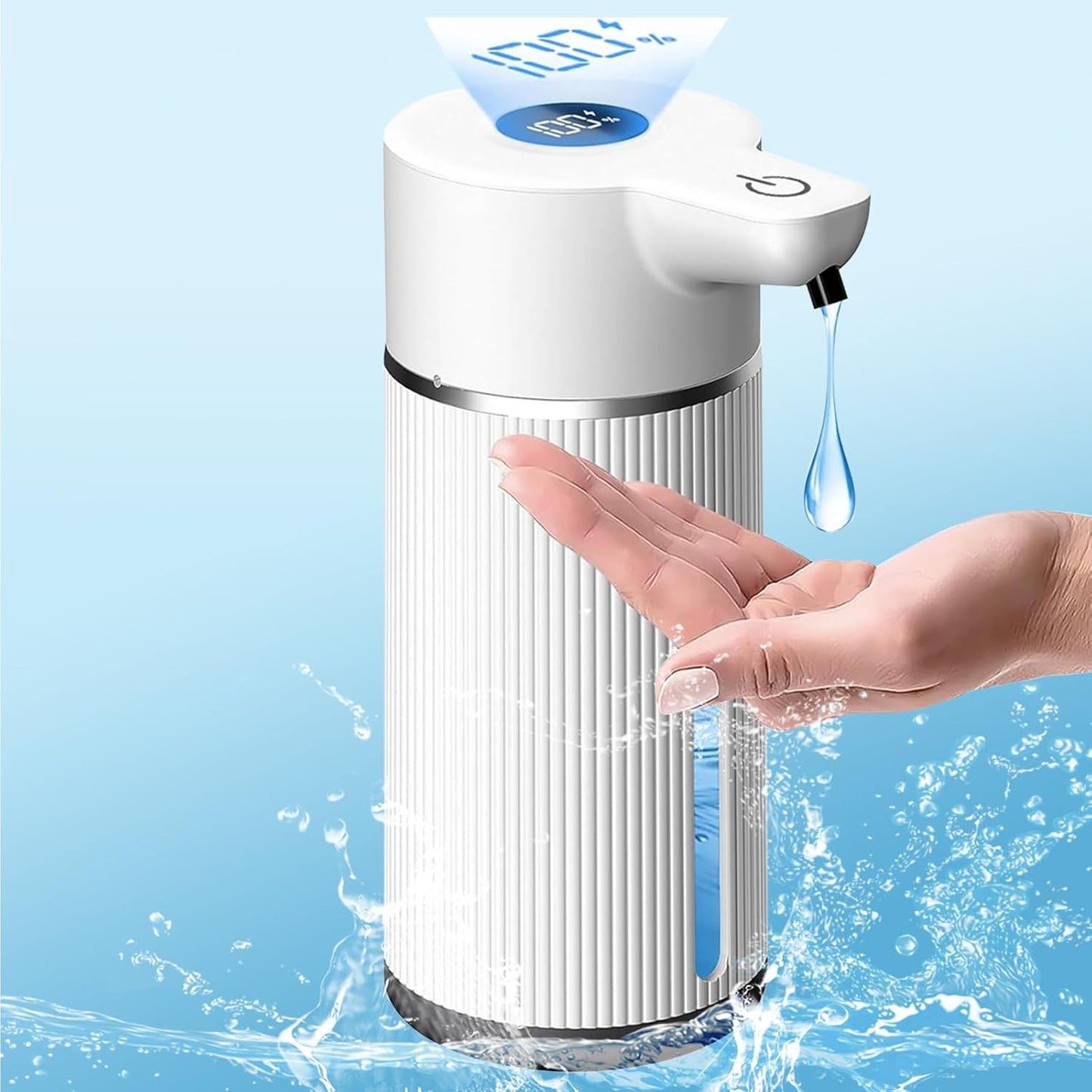 Liquid Automatic Soap Dispenser Wall Mount, Touchless Soap Dispenser with Display Screen, 420ml 4 Levels Adjustable, Suitable for Bathroom and Kitchen (White, Liquid)
