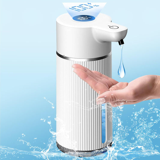 Liquid Automatic Soap Dispenser Wall Mount, Touchless Soap Dispenser with Display Screen, 420ml 4 Levels Adjustable, Suitable for Bathroom and Kitchen (White, Liquid)
