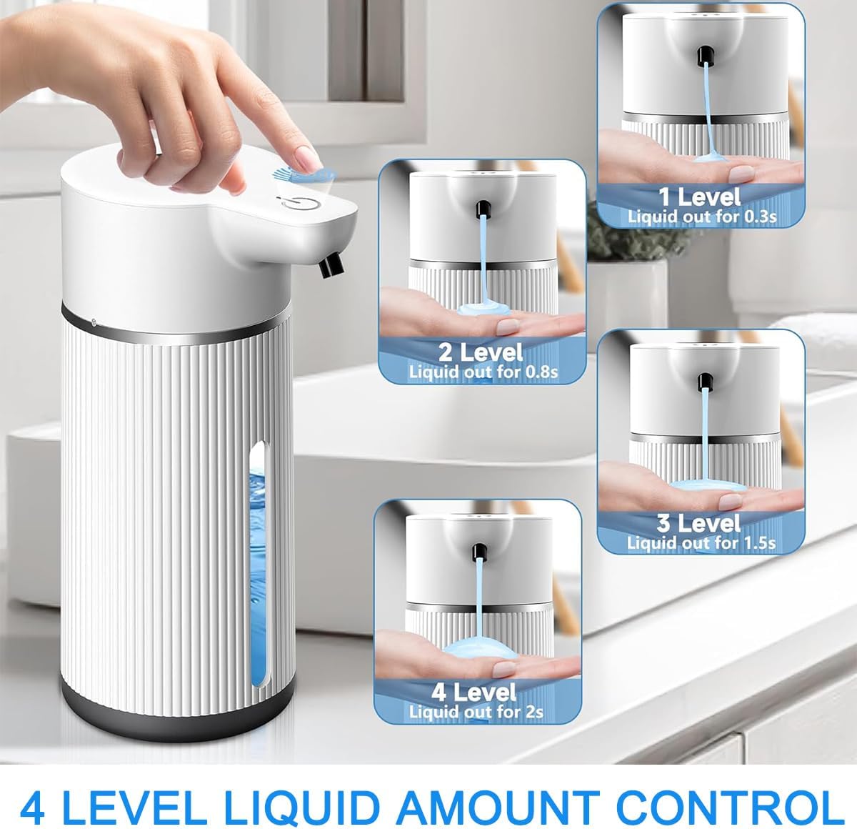 Liquid Automatic Soap Dispenser Wall Mount, Touchless Soap Dispenser with Display Screen, 420ml 4 Levels Adjustable, Suitable for Bathroom and Kitchen (White, Liquid)