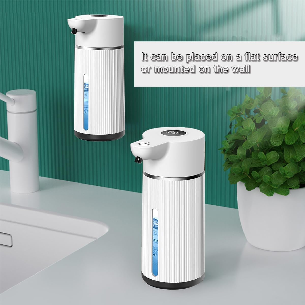 Liquid Automatic Soap Dispenser Wall Mount, Touchless Soap Dispenser with Display Screen, 420ml 4 Levels Adjustable, Suitable for Bathroom and Kitchen (White, Liquid)