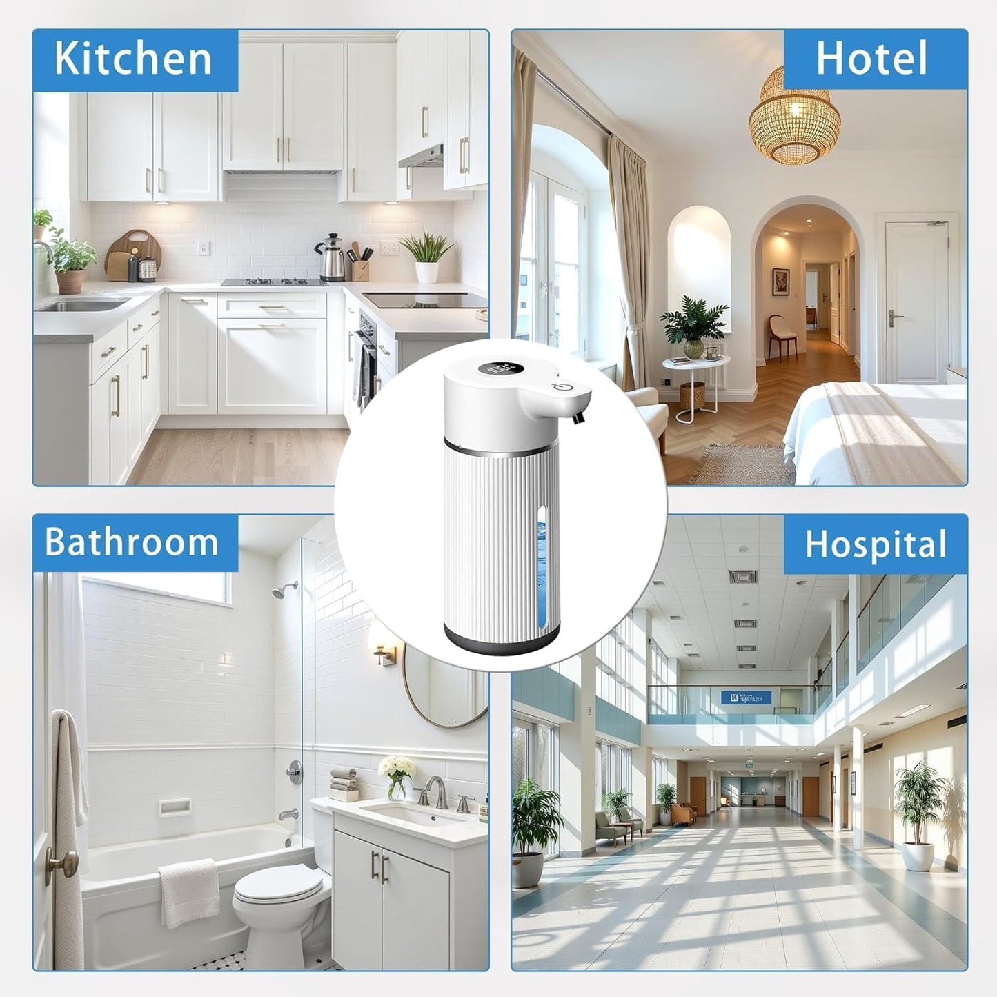 Liquid Automatic Soap Dispenser Wall Mount, Touchless Soap Dispenser with Display Screen, 420ml 4 Levels Adjustable, Suitable for Bathroom and Kitchen (White, Liquid)