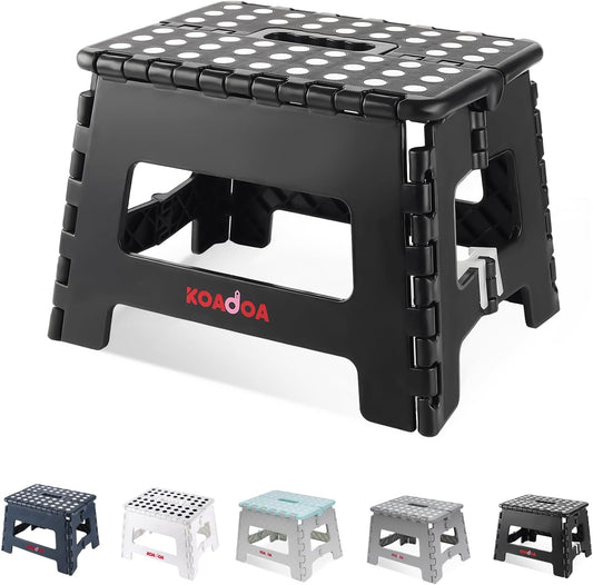 KOADOA Folding Step Stool, 9 Inch Plastic Foldable Step Stool for Kids Adults - Holds Up to 330 lbs Foot Stool with Non-Slip Surface, Carry Handle for Kitchen Bathroom Bedroom