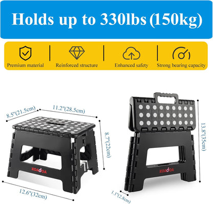 KOADOA Folding Step Stool, 9 Inch Plastic Foldable Step Stool for Kids Adults - Holds Up to 330 lbs Foot Stool with Non-Slip Surface, Carry Handle for Kitchen Bathroom Bedroom
