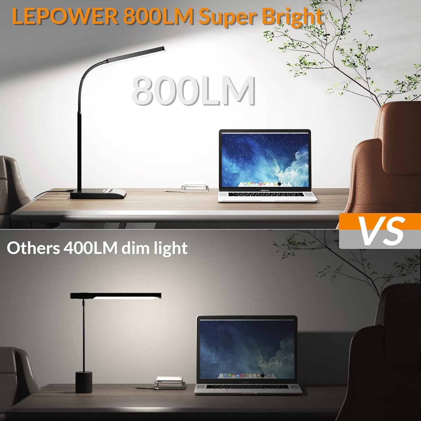 LEPOWER Upgrade LED Desk Lamp, 800LM Bright Table Lamps for Home Office, Eye-Caring Reading Lights for Desk, Touch Control Gooseneck Lamp, 50 Lighting Modes Reading Lamps for Bedroom Office(Black)
